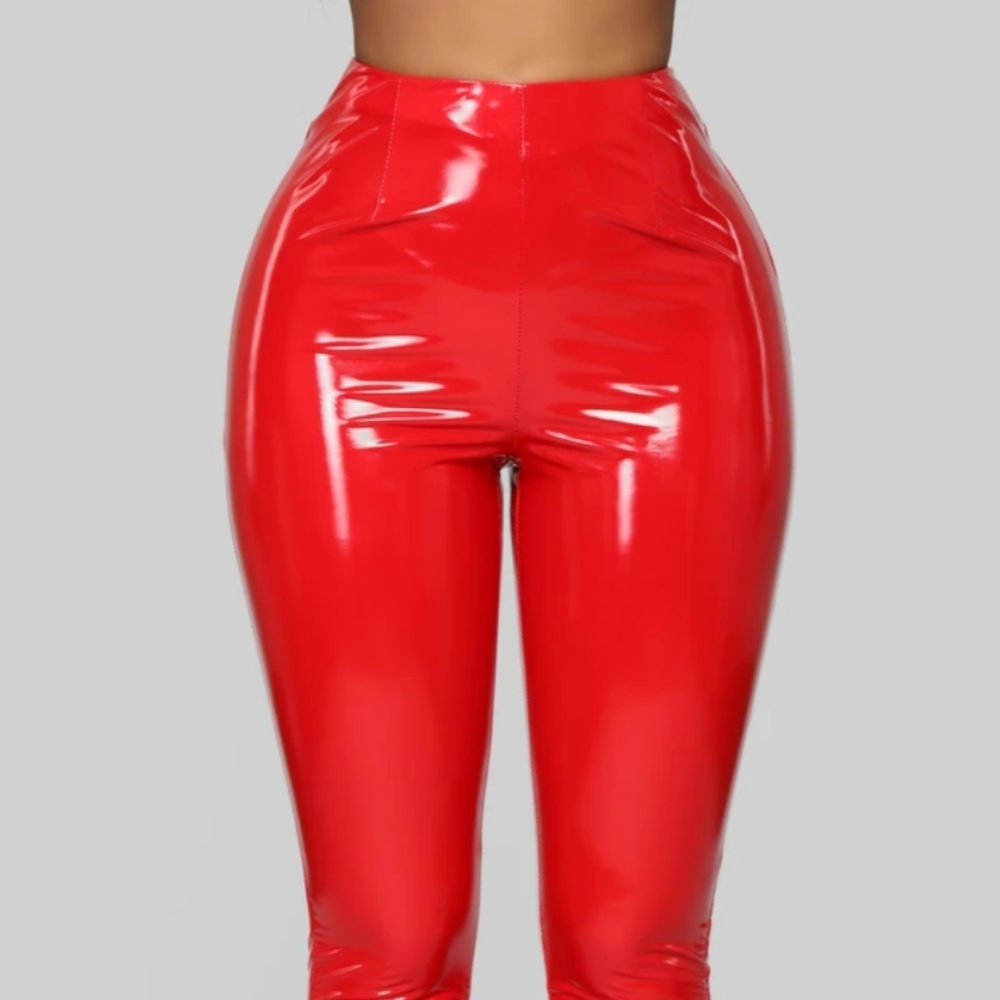 Lipstick Red Latex Look Leggings